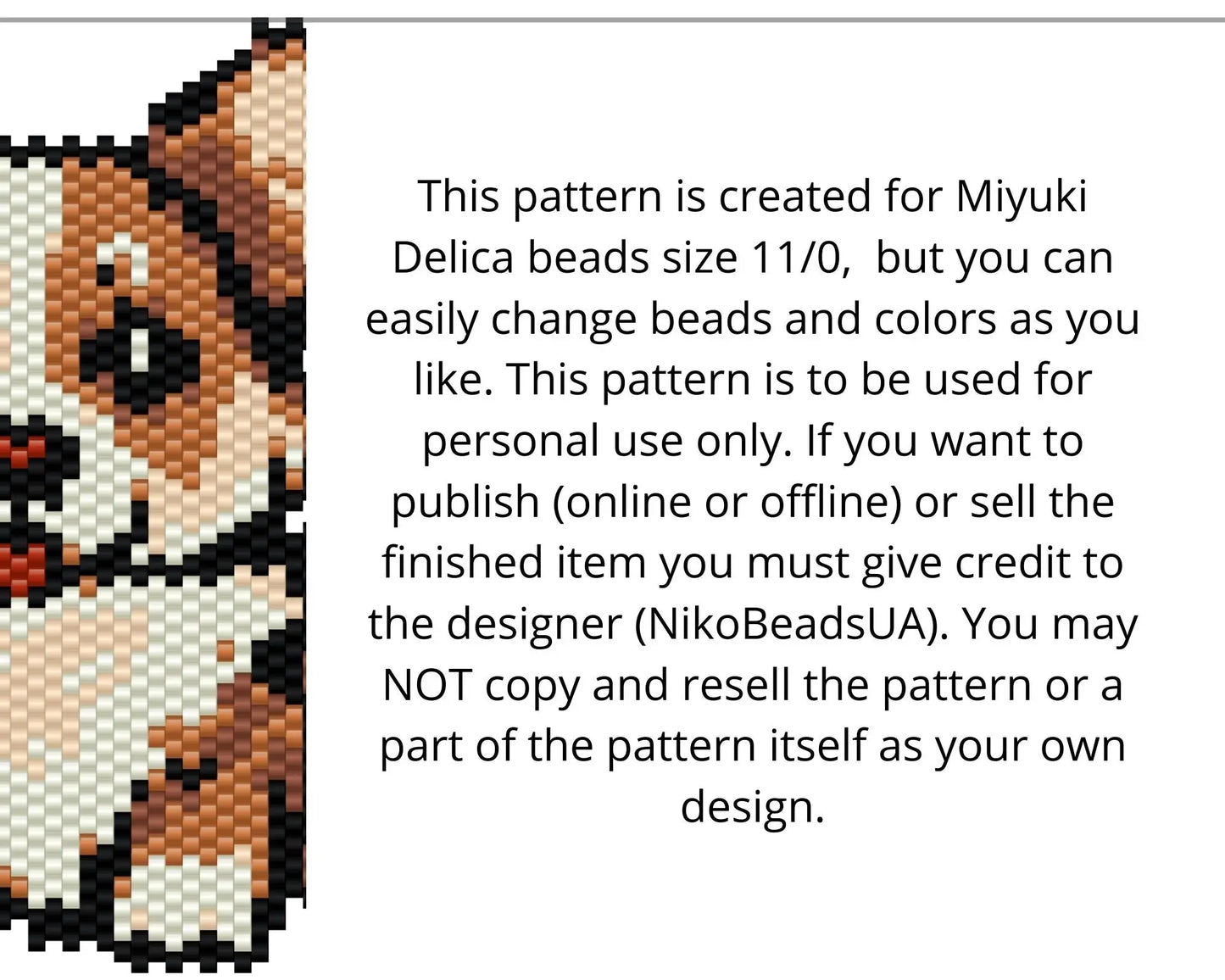 Corgi Brick Stitch pattern for beaded pendant and earrings NikoBeadsUA