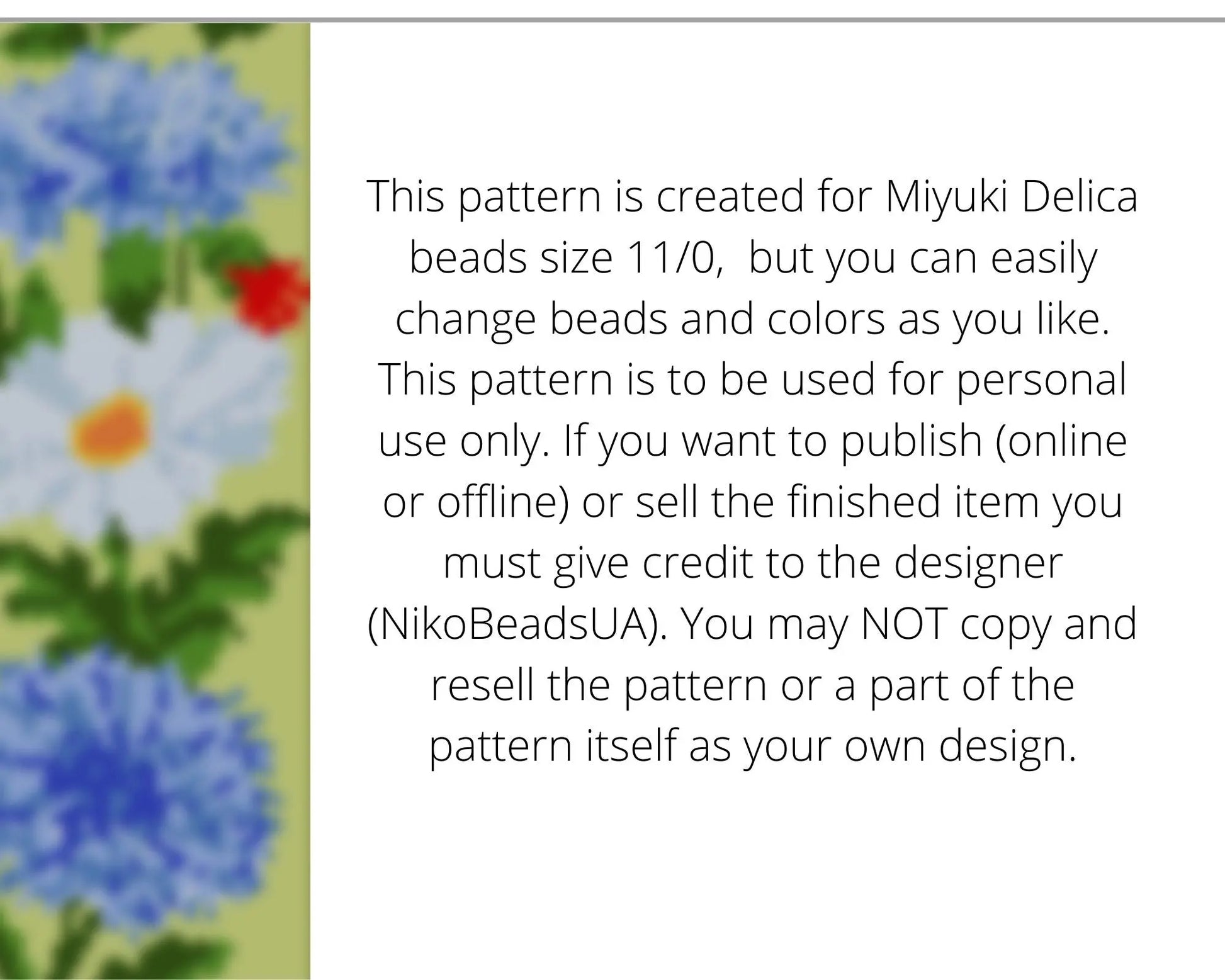 Cornflowers & Chamomile even peyote and loom patterns for beaded bracelet NikoBeadsUA