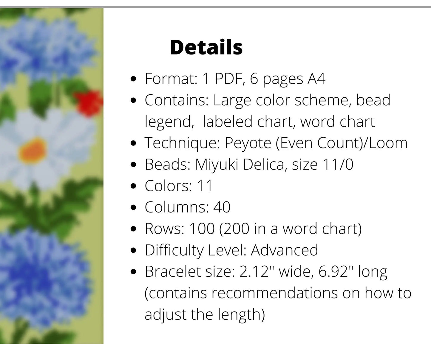 Cornflowers & Chamomile even peyote and loom patterns for beaded bracelet NikoBeadsUA