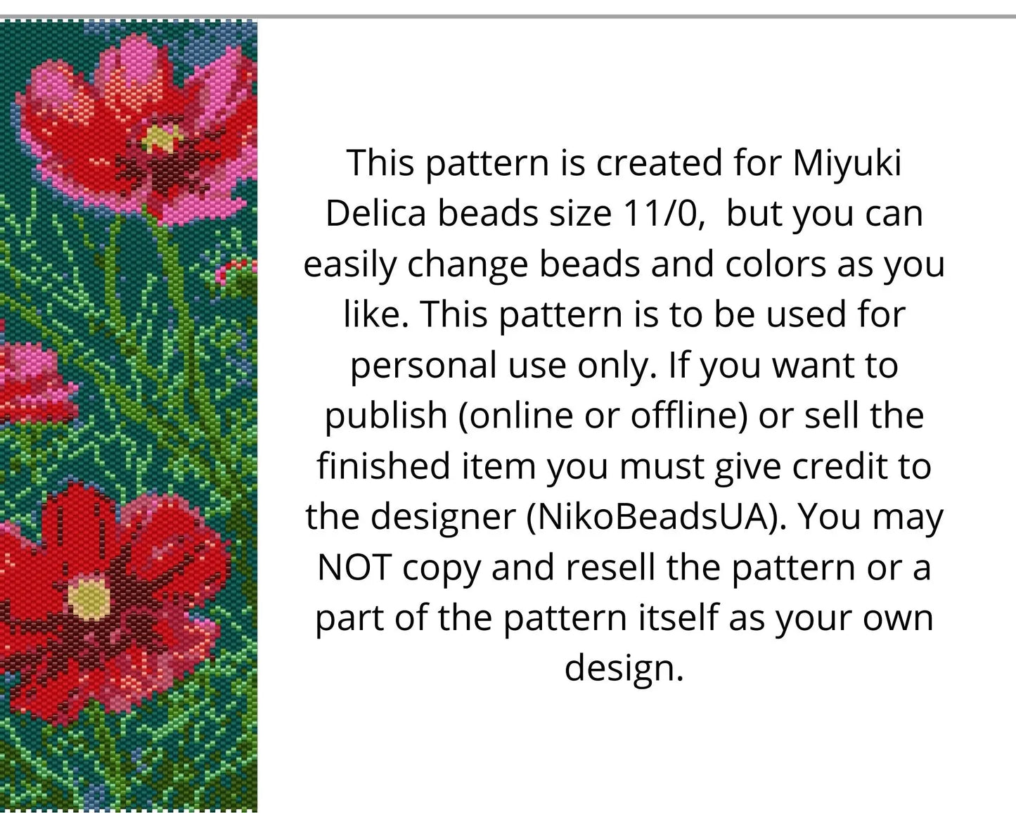 Cosmos Flower even peyote pattern for beaded tapestry NikoBeadsUA