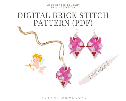 Cupid Brick Stitch pattern for beaded diamond pendant, earrings NikoBeadsUA