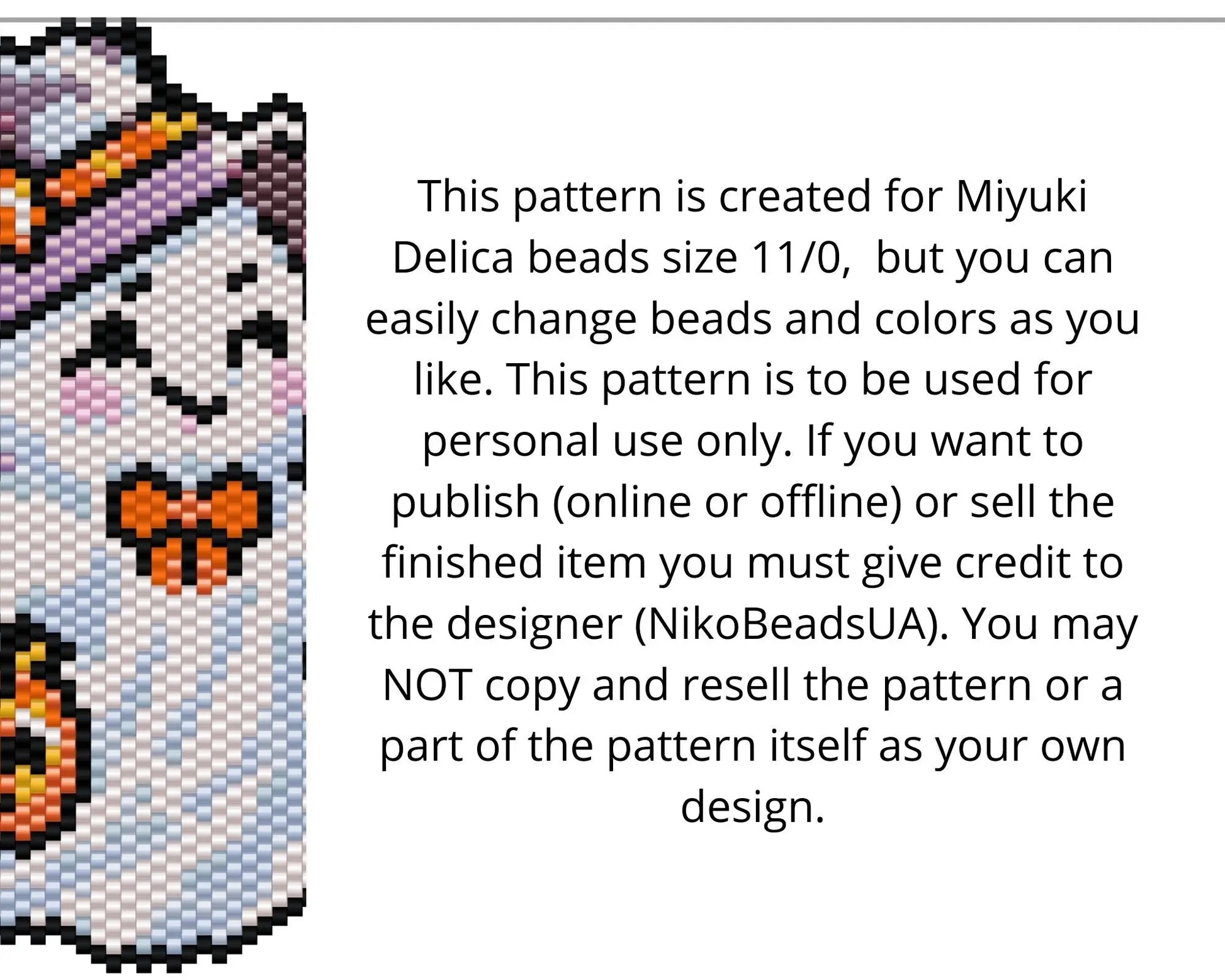 Cute Ghost Brick Stitch pattern for beaded pendant and earrings NikoBeadsUA