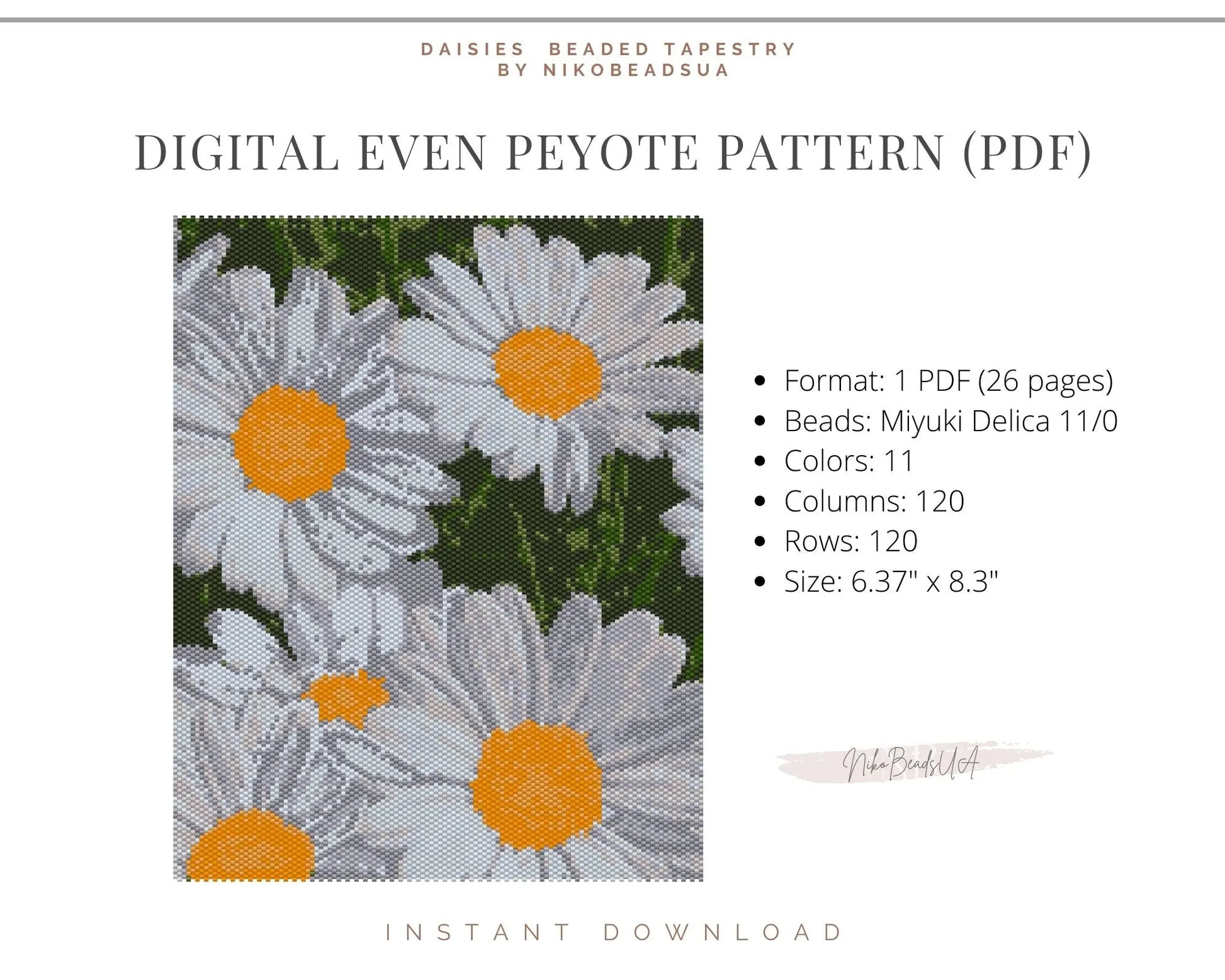 Daisies even peyote pattern for beaded tapestry NikoBeadsUA