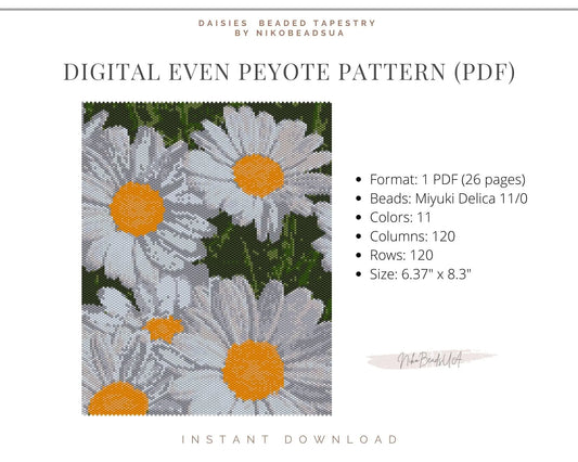 Daisies even peyote pattern for beaded tapestry NikoBeadsUA