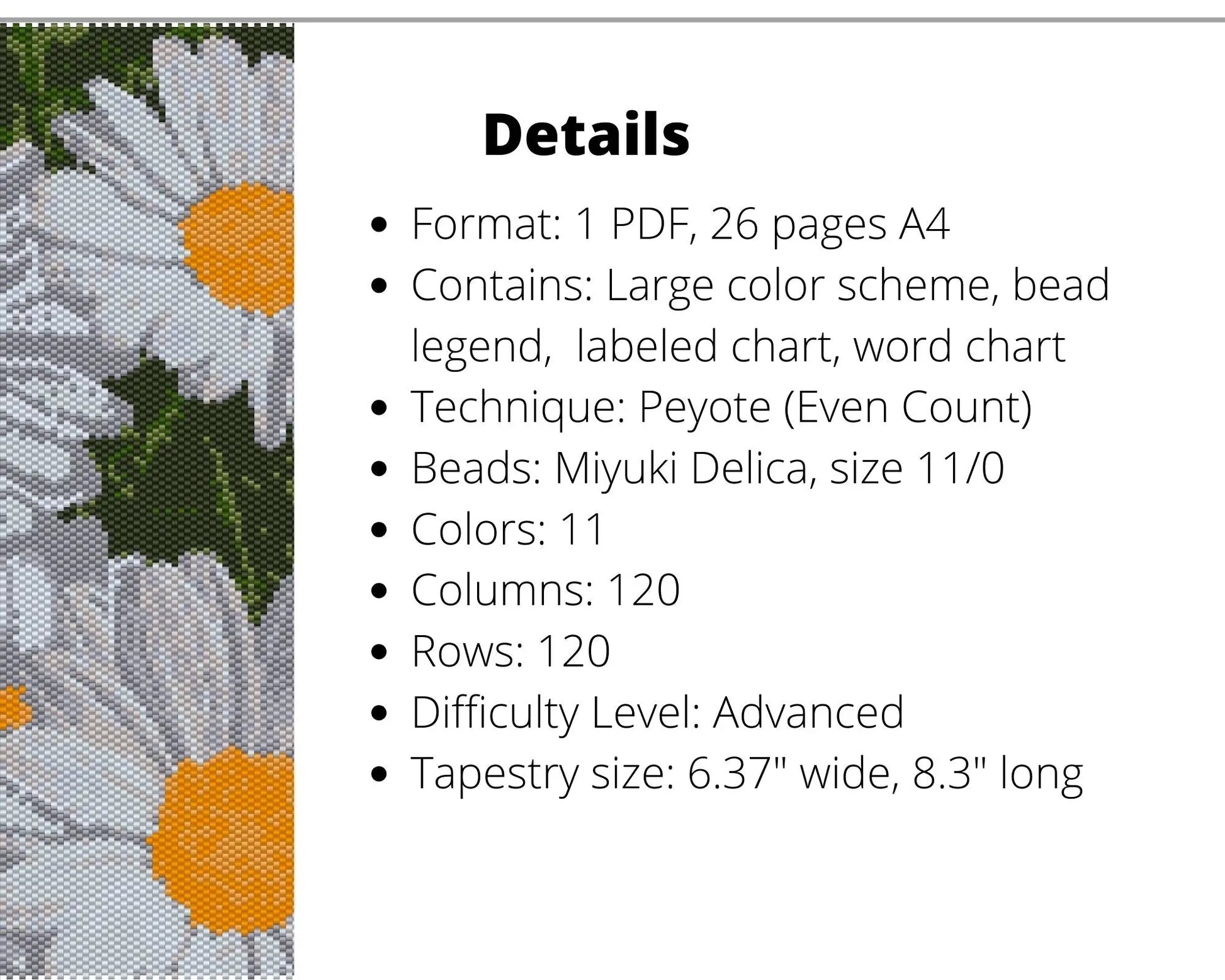 Daisies even peyote pattern for beaded tapestry NikoBeadsUA