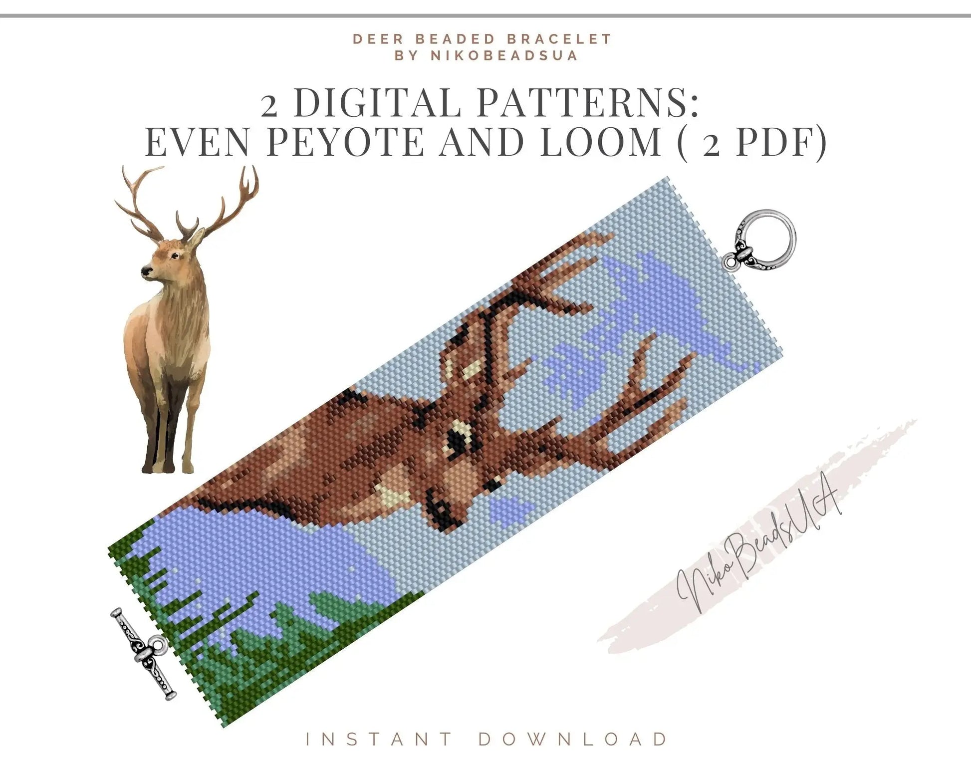 Deer even peyote and loom patterns for beaded bracelet NikoBeadsUA