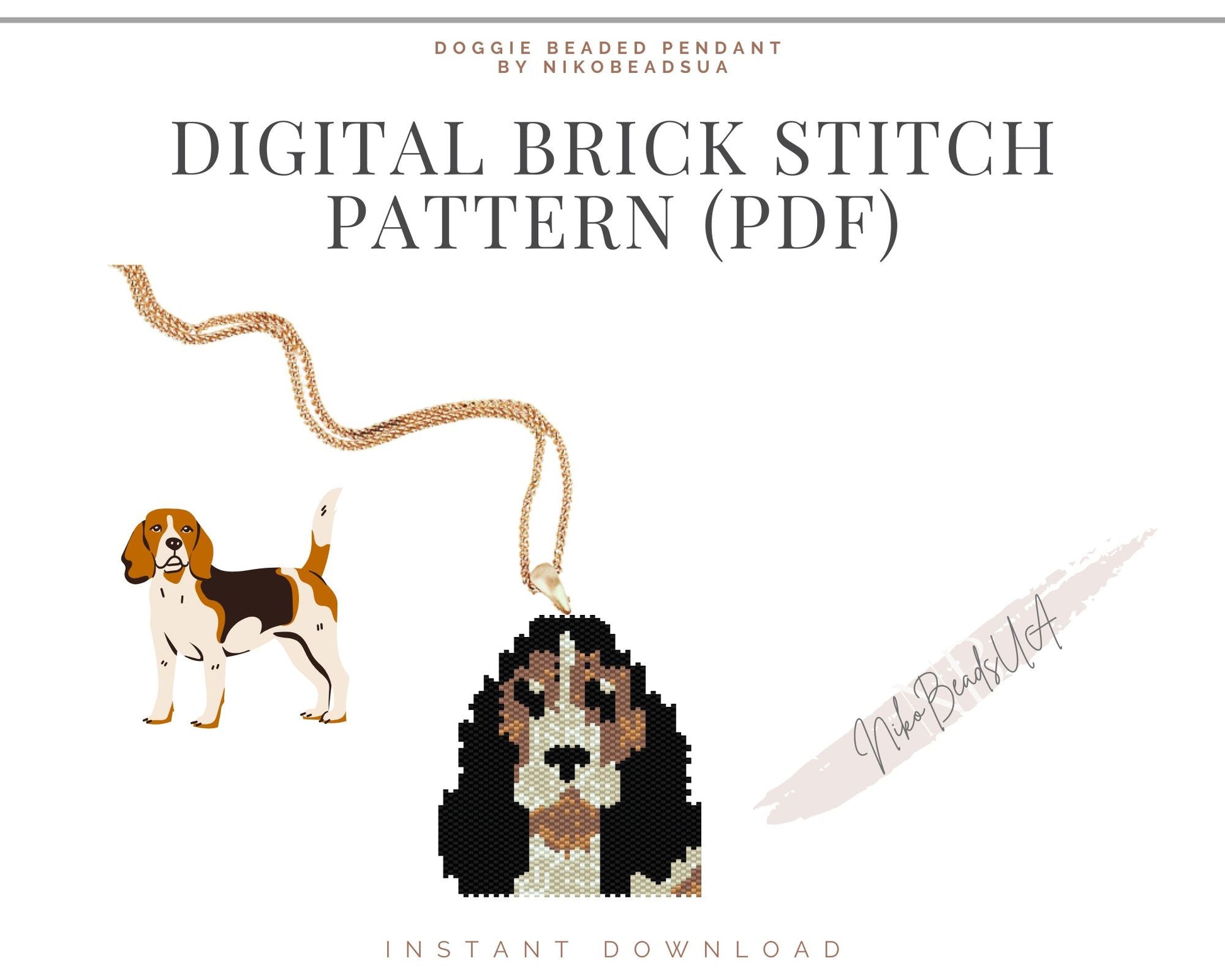 Doggie Brick Stitch pattern for beaded pendant and earrings NikoBeadsUA