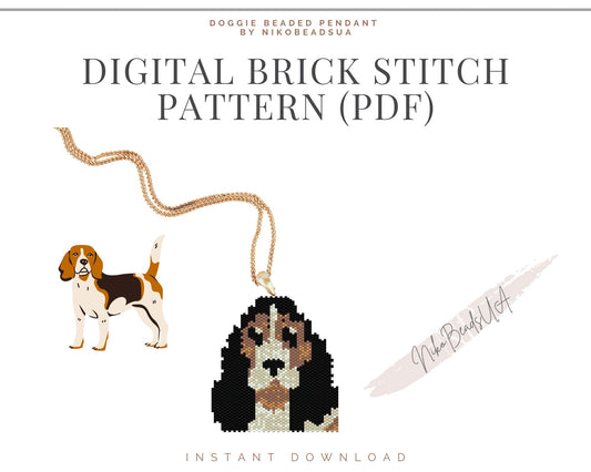 Doggie Brick Stitch pattern for beaded pendant and earrings NikoBeadsUA