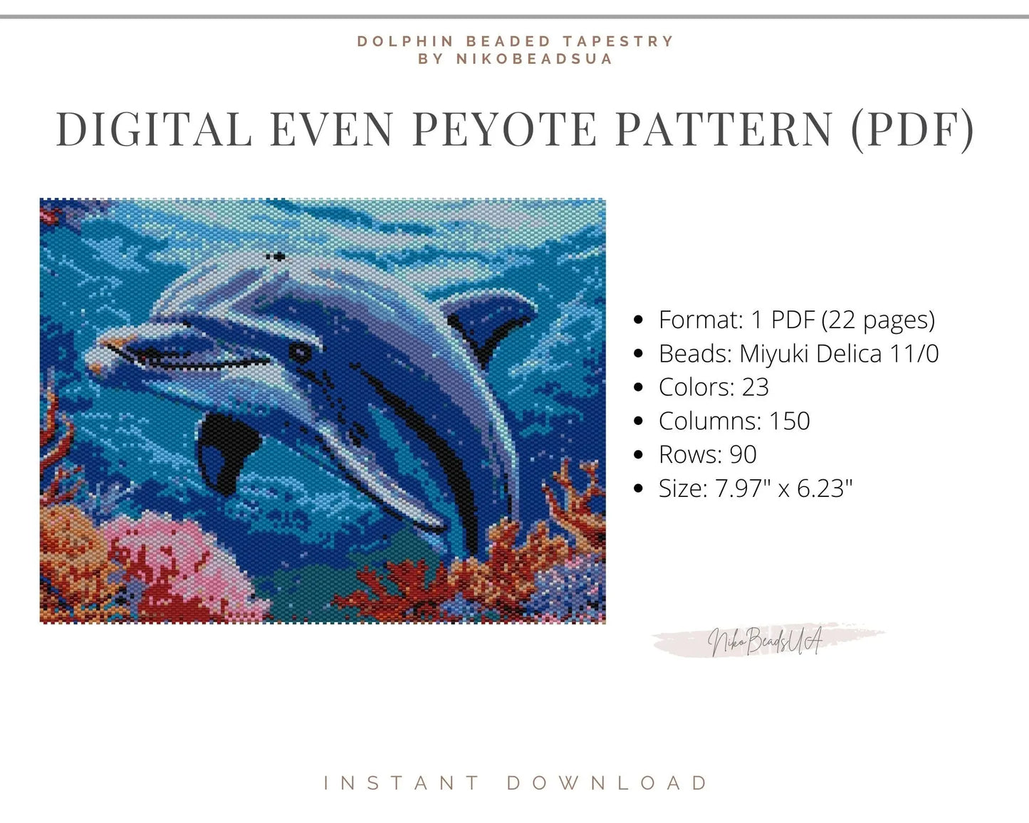 Dolphin even peyote pattern for beaded tapestry NikoBeadsUA