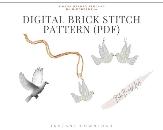 Dove Brick Stitch pattern for beaded pendant and earrings NikoBeadsUA