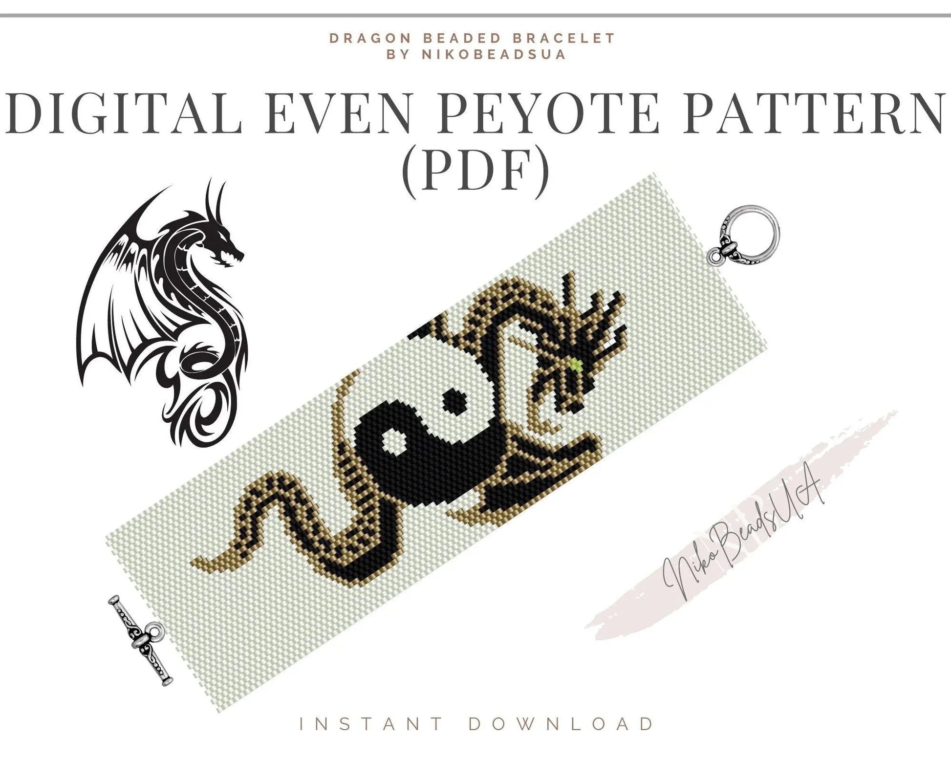 Yin Yang Dragon even peyote pattern for beaded bracelet - NikoBeadsUA