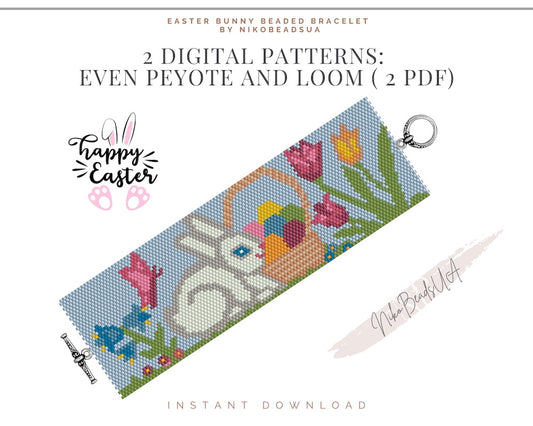 Easter Bunny even peyote and loom patterns for beaded bracelet NikoBeadsUA