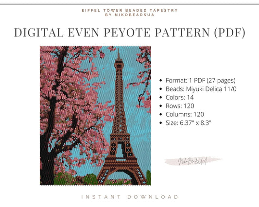 Eiffel Tower even peyote pattern for beaded tapestry NikoBeadsUA
