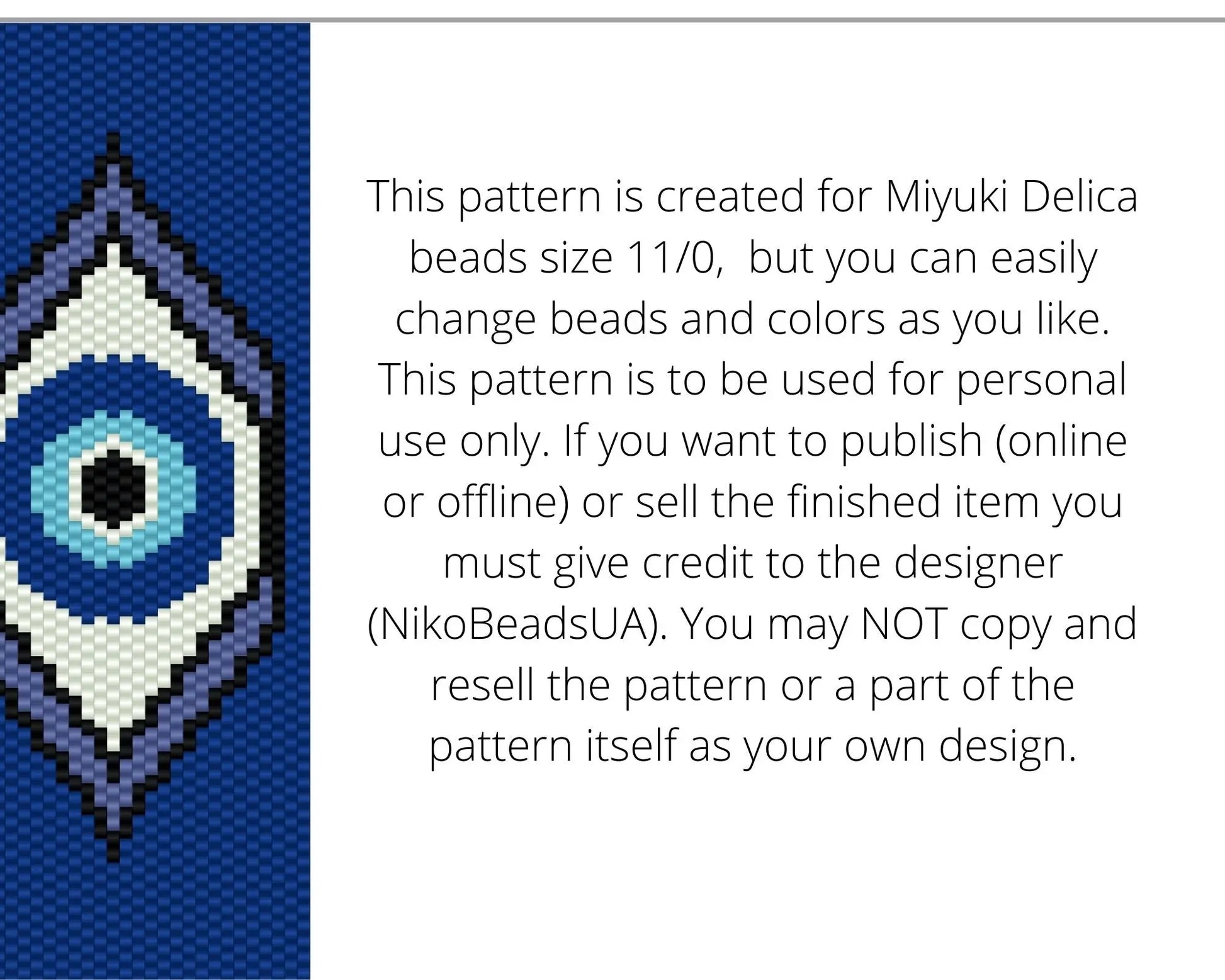 Evil Eye even peyote pattern for beaded bracelet NikoBeadsUA