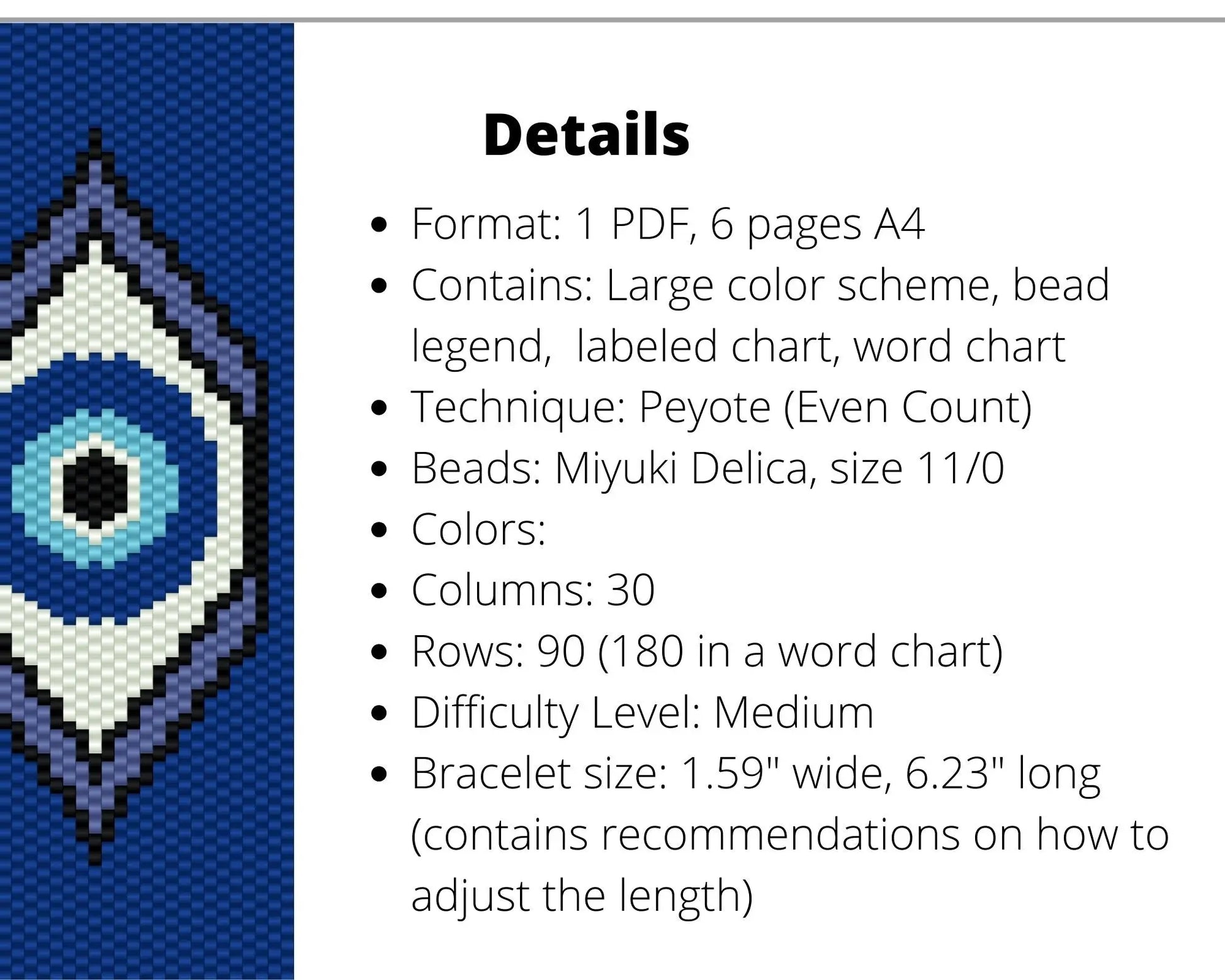 Evil Eye even peyote pattern for beaded bracelet NikoBeadsUA