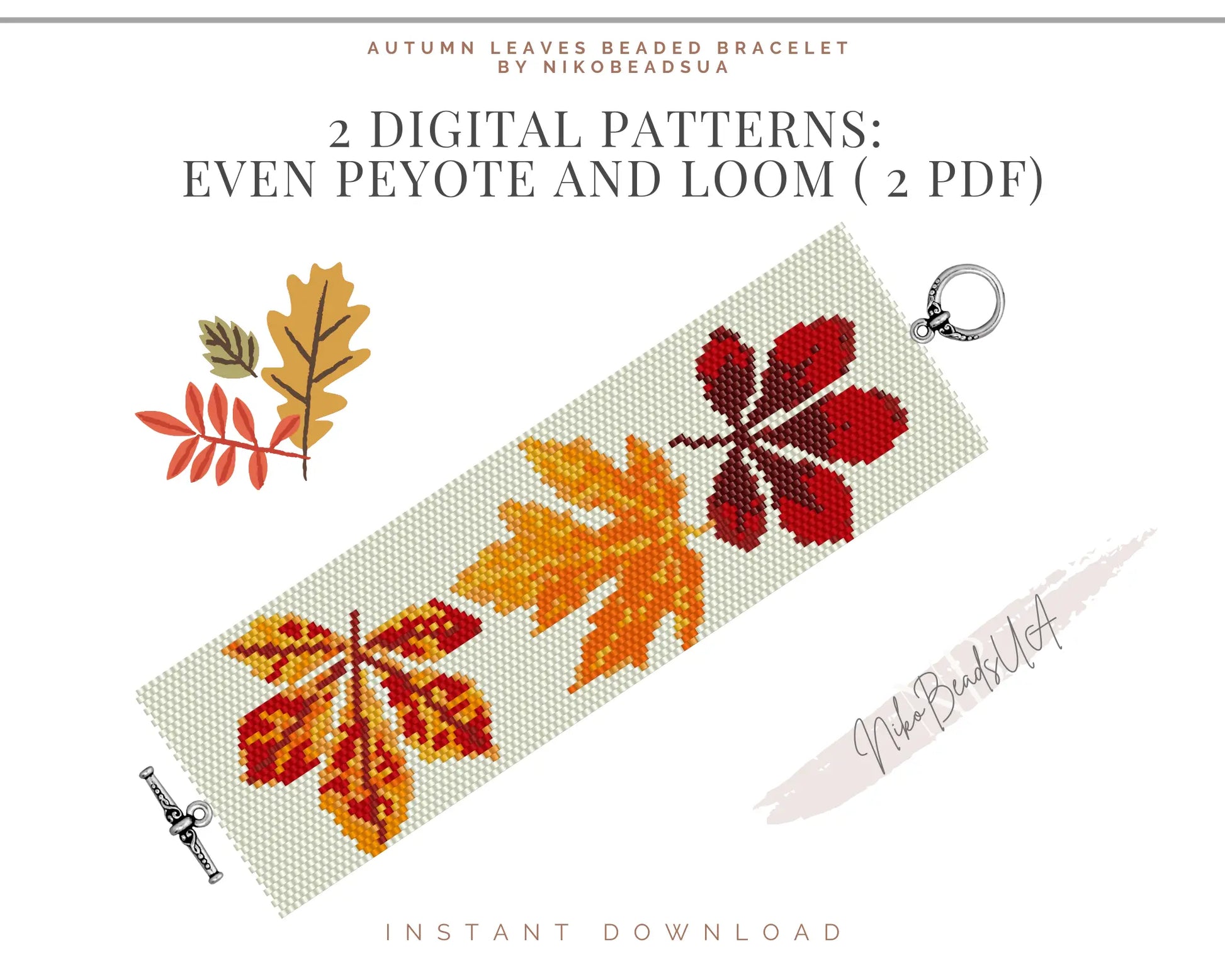 Fall Leaves even peyote and loom patterns for beaded bracelet NikoBeadsUA