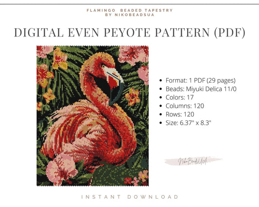 Flamingo even peyote pattern for beaded tapestry NikoBeadsUA