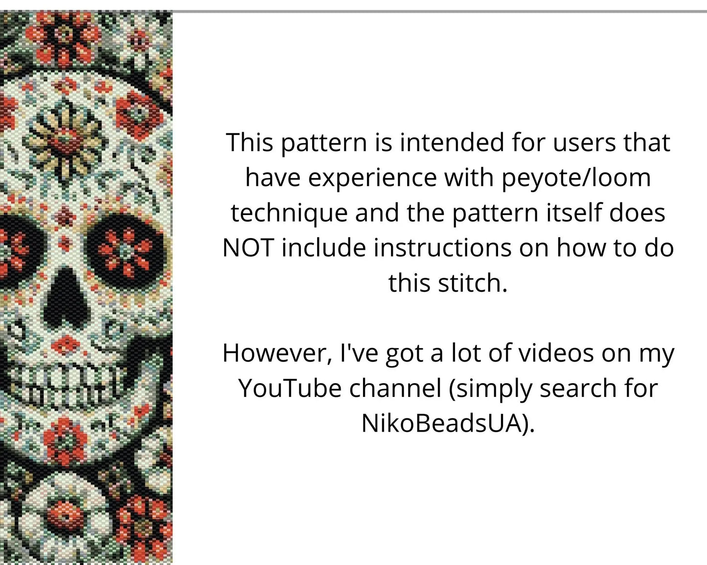 Floral Skull even peyote and loom patterns for beaded tapestry NikoBeadsUA