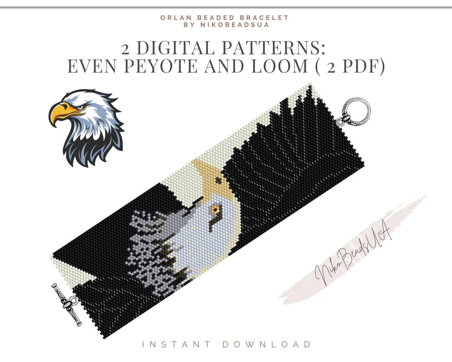 Flying Eagle even peyote and loom patterns for beaded bracelet NikoBeadsUA