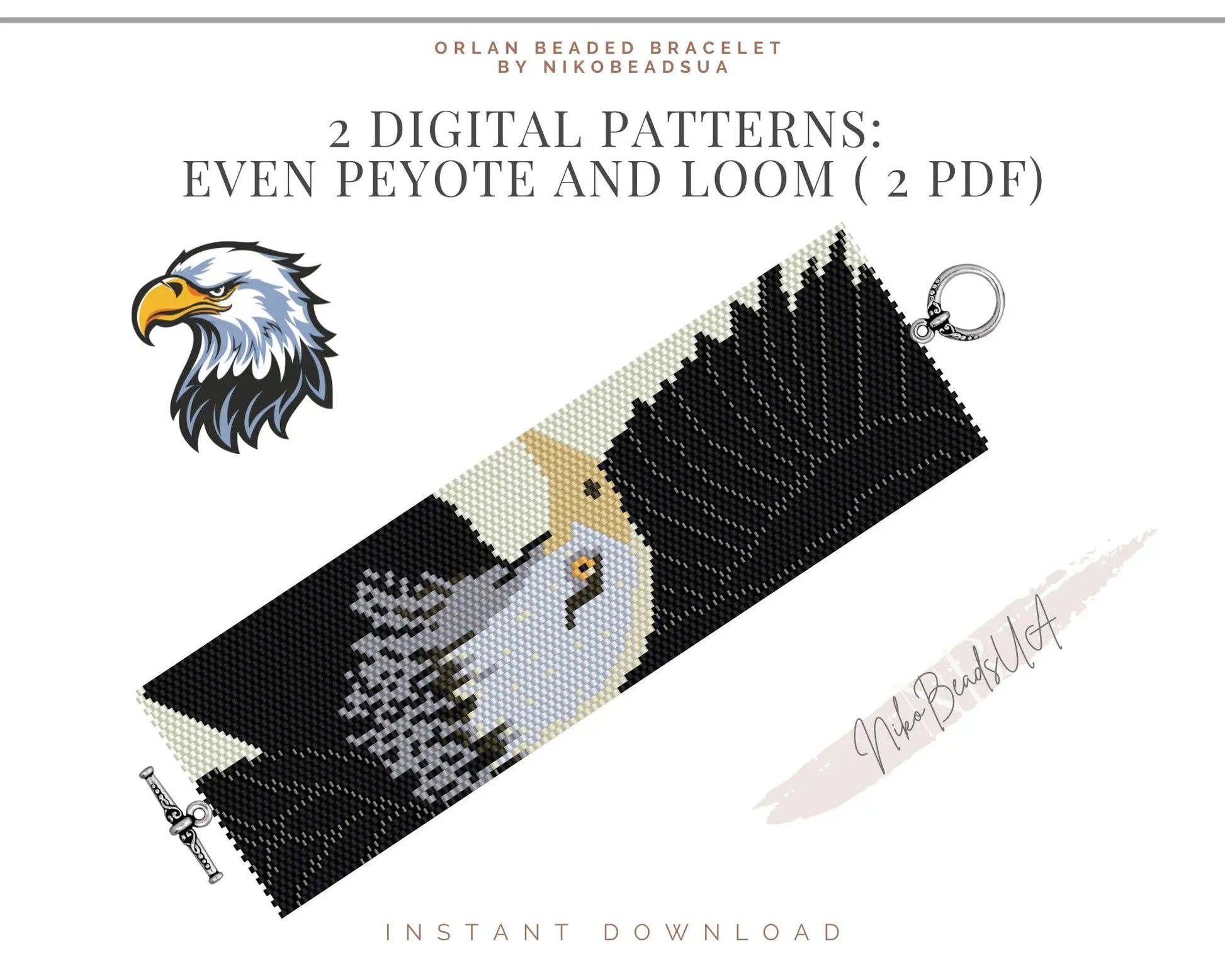 Flying Eagle even peyote and loom patterns for beaded bracelet NikoBeadsUA