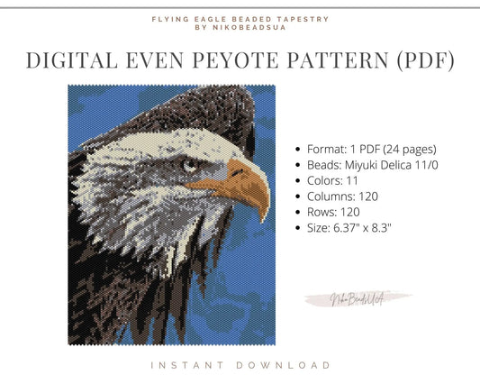 Flying Eagle even peyote pattern for beaded tapestry NikoBeadsUA