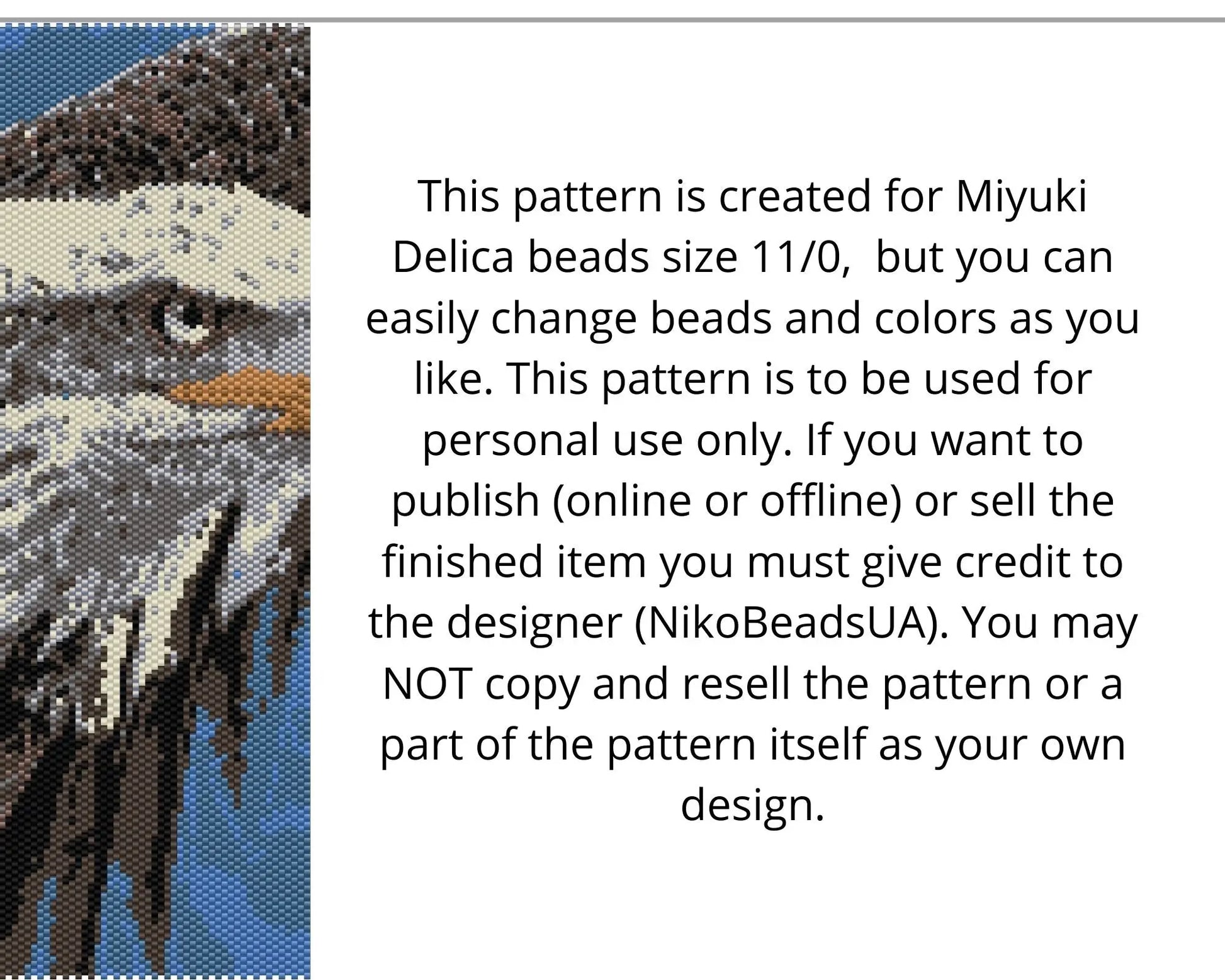 Flying Eagle even peyote pattern for beaded tapestry NikoBeadsUA