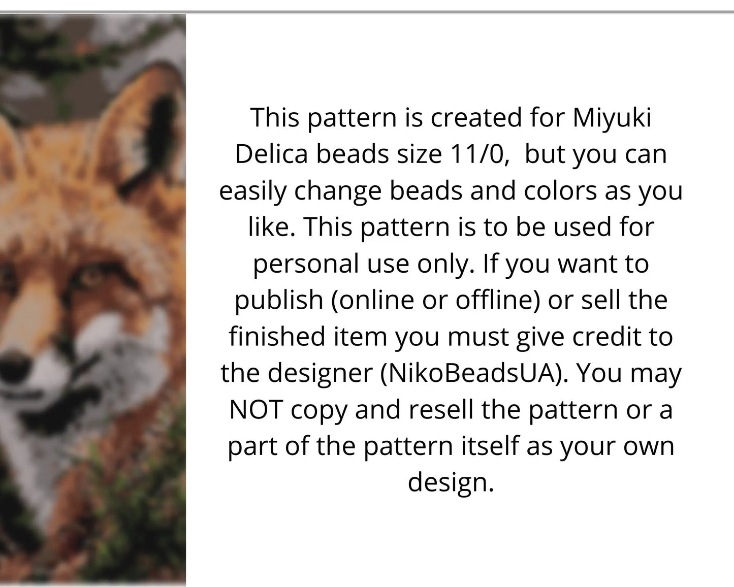 Fox even peyote pattern for beaded tapestry NikoBeadsUA