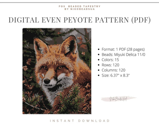 Fox even peyote pattern for beaded tapestry NikoBeadsUA