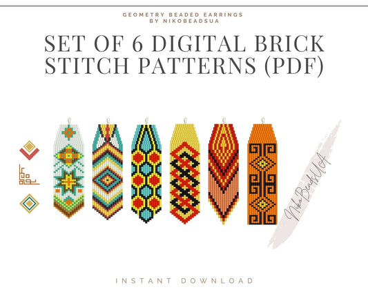 Geometry Brick Stitch Fringe Beaded Earrings Patterns Bundle NikoBeadsUA