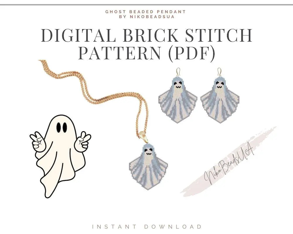 Ghost Brick Stitch pattern for beaded pendant and earrings NikoBeadsUA