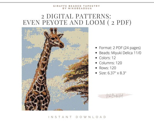 Giraffe even peyote and loom patterns for beaded tapestry NikoBeadsUA