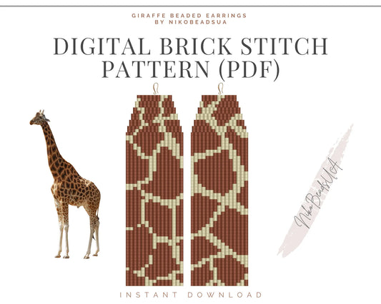 Giraffe Asymmetrical Brick Stitch pattern for fringe beaded earrings - NikoBeadsUA