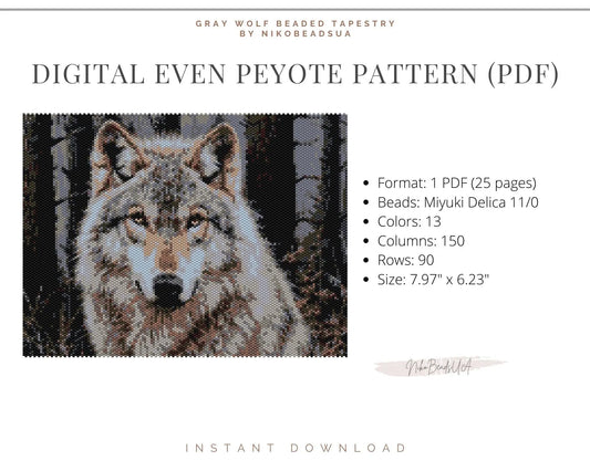 Gray Wolf even peyote pattern for beaded tapestry NikoBeadsUA