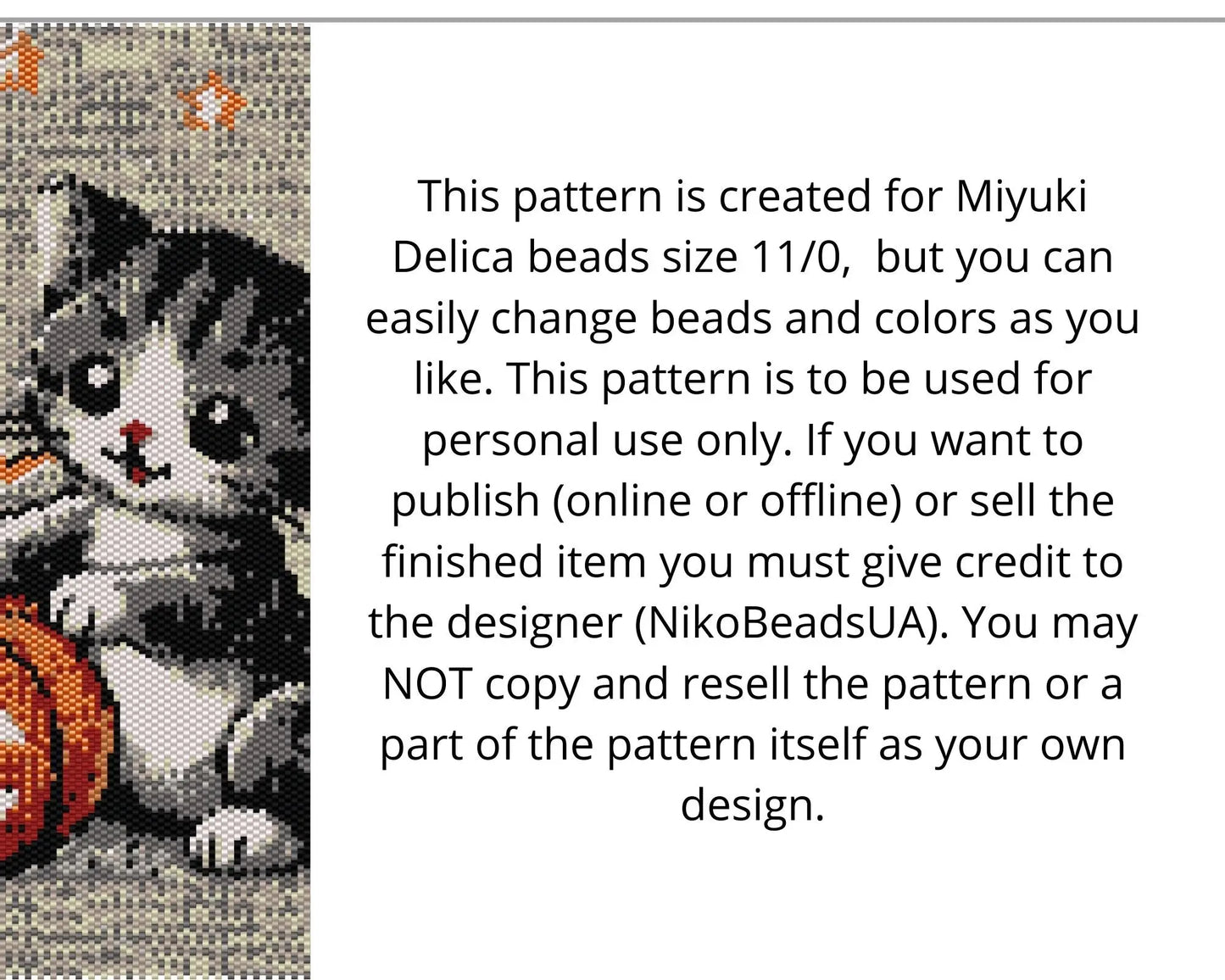 Grey Cat & Pumpkin even peyote pattern for beaded tapestry NikoBeadsUA