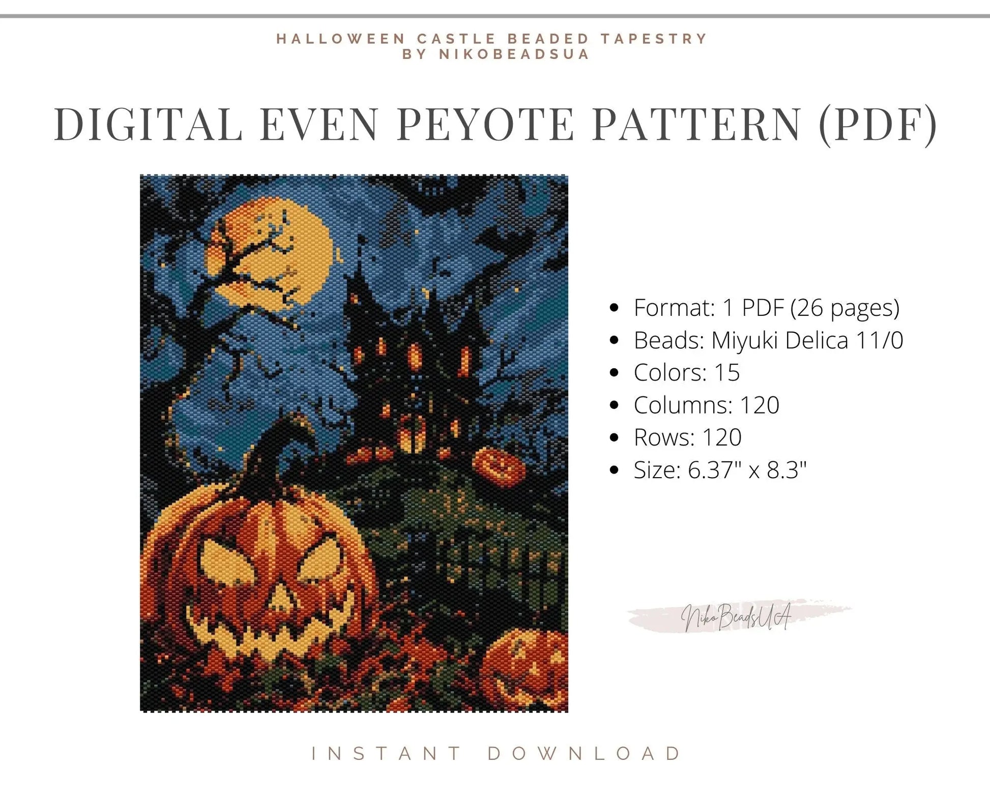 Halloween Castle even peyote pattern for beaded tapestry NikoBeadsUA