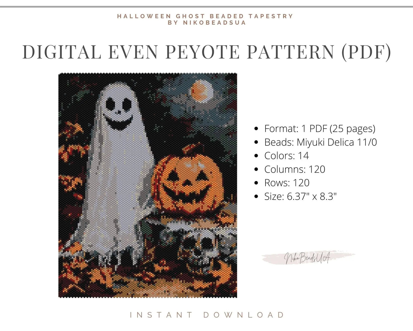 Halloween Ghost even peyote pattern for beaded tapestry NikoBeadsUA