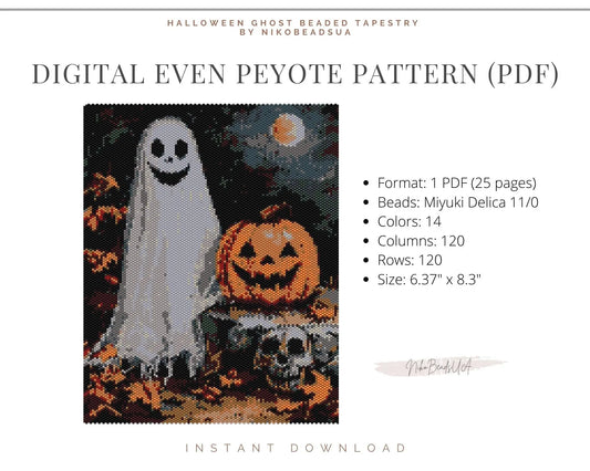 Halloween Ghost even peyote pattern for beaded tapestry NikoBeadsUA