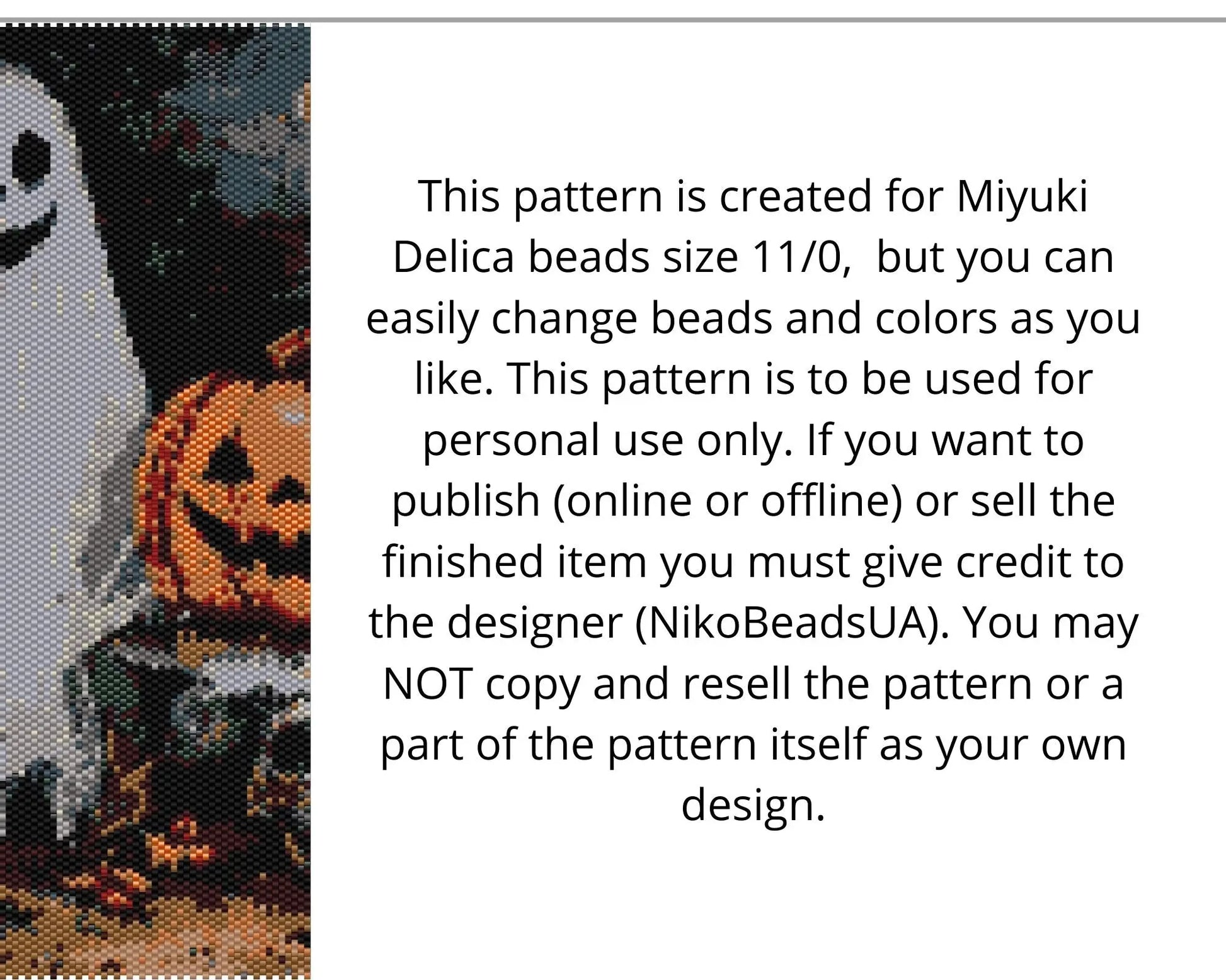 Halloween Ghost even peyote pattern for beaded tapestry NikoBeadsUA