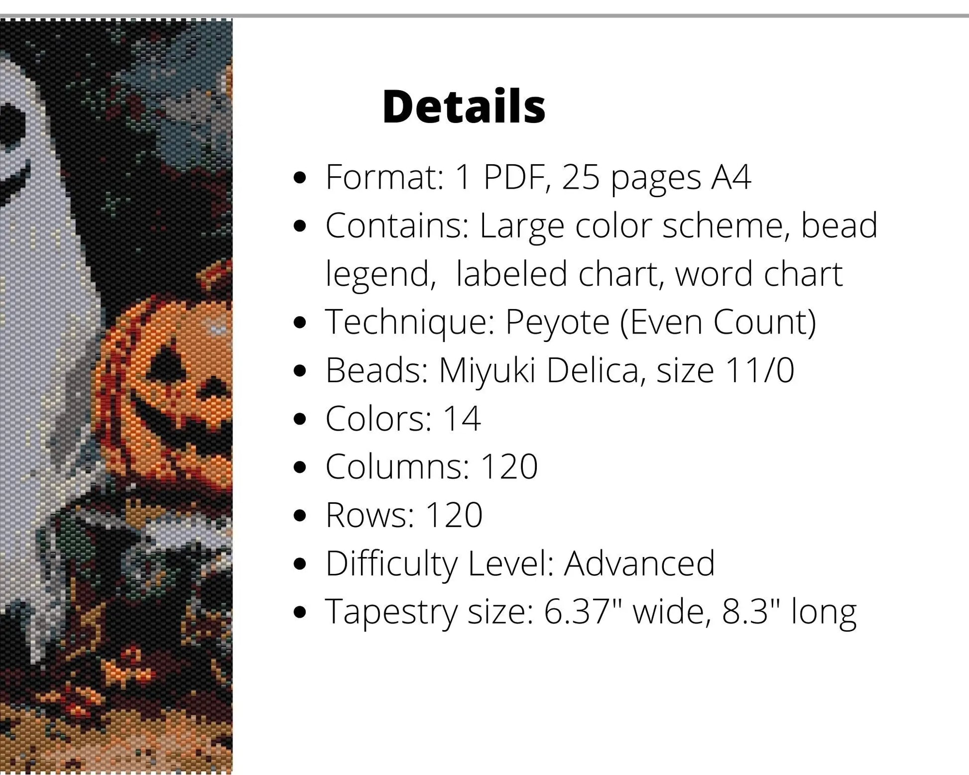 Halloween Ghost even peyote pattern for beaded tapestry NikoBeadsUA