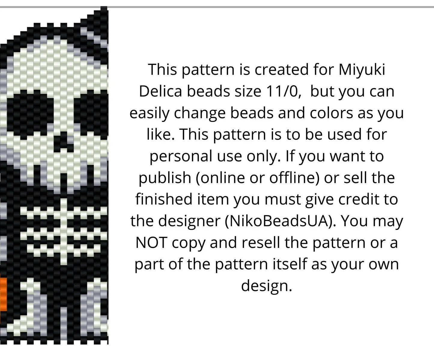 Halloween Skeleton Brick Stitch pattern for beaded pendant and earrings NikoBeadsUA