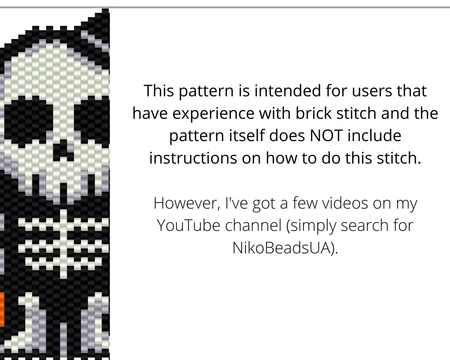 Halloween Skeleton Brick Stitch pattern for beaded pendant and earrings NikoBeadsUA