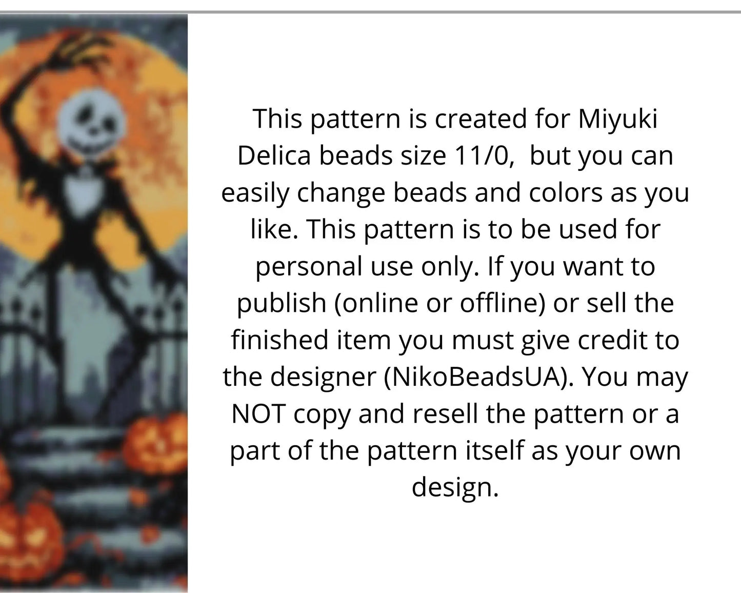 Halloween Skeleton even peyote pattern for beaded tapestry NikoBeadsUA