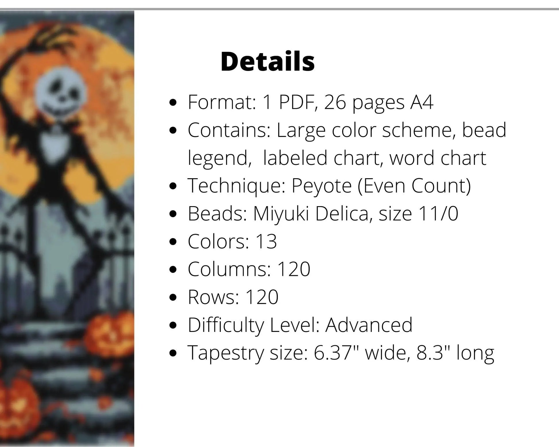 Halloween Skeleton even peyote pattern for beaded tapestry NikoBeadsUA