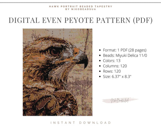Hawk Portrait even peyote pattern for beaded tapestry NikoBeadsUA