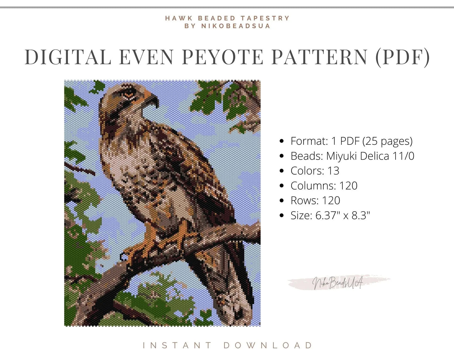 Hawk even peyote pattern for beaded tapestry NikoBeadsUA