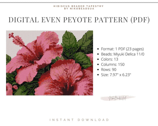 Hibiscus Flowers even peyote pattern for beaded tapestry NikoBeadsUA