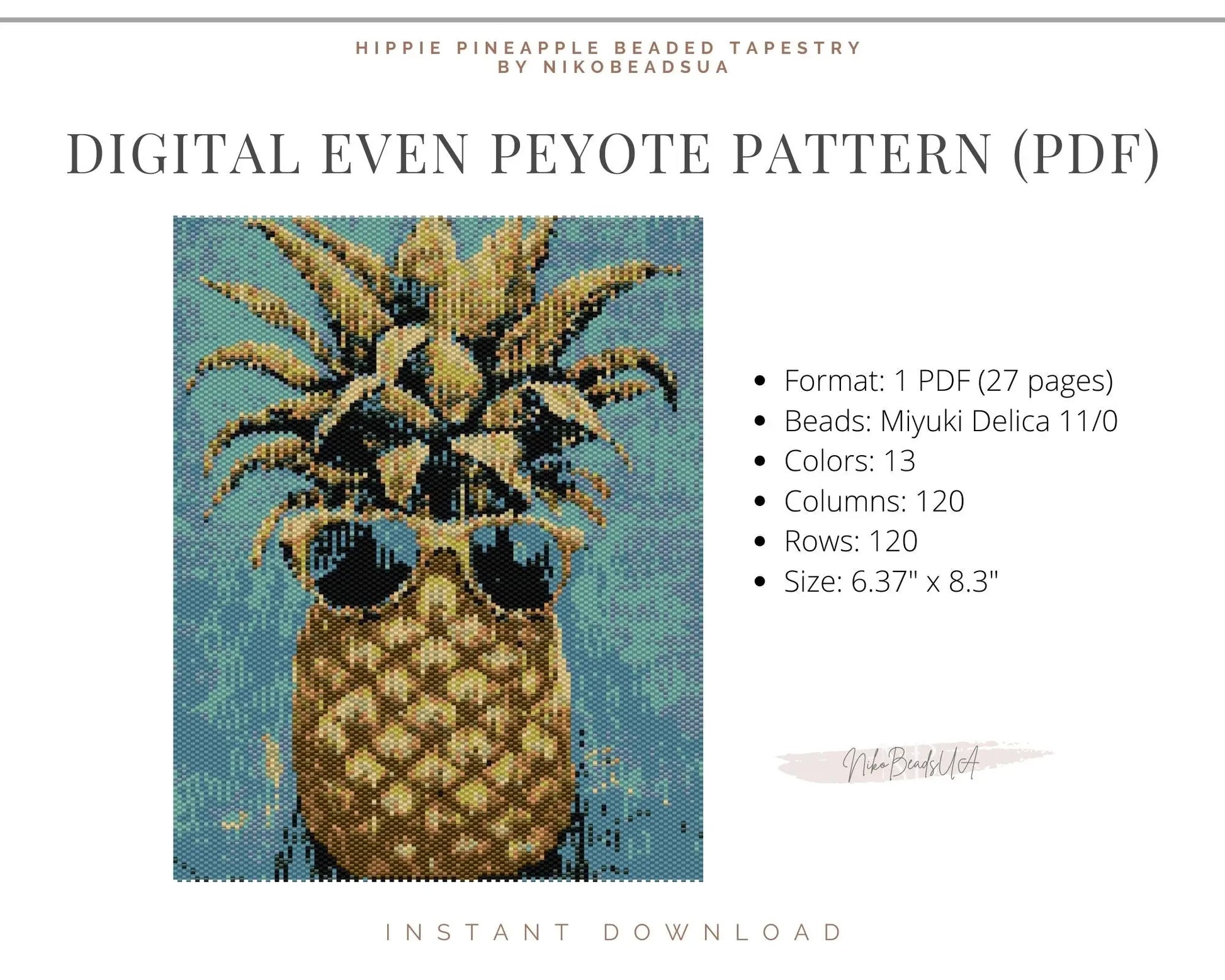 Hippie Pineapple even peyote pattern for beaded tapestry NikoBeadsUA