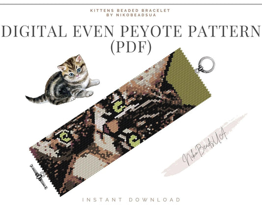 Kittens wide even peyote pattern for beaded bracelet - NikoBeadsUA