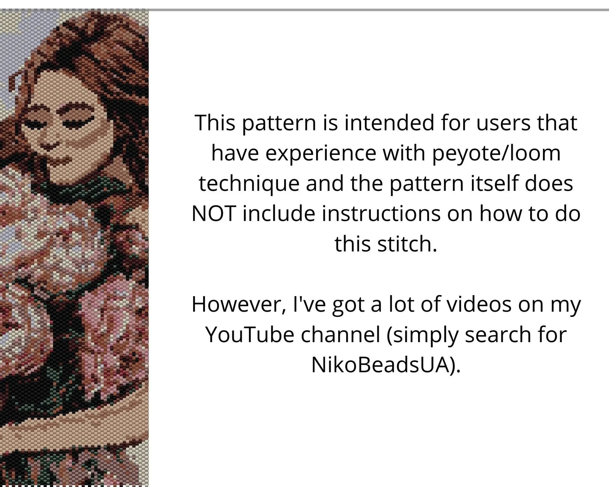 Lady with Peonies even peyote and loom patterns for beaded tapestry NikoBeadsUA