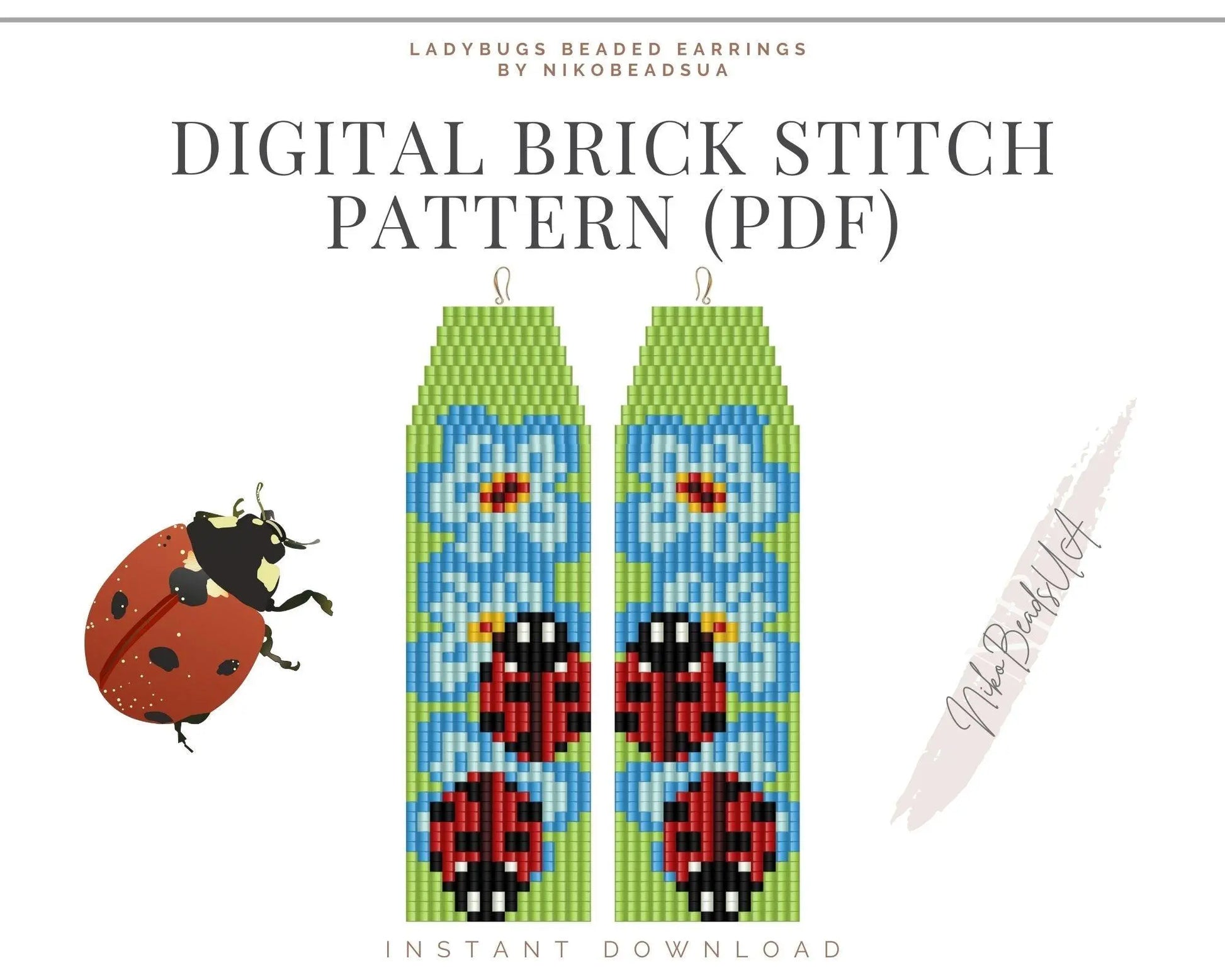 Ladybug Brick Stitch pattern for fringe beaded earrings - NikoBeadsUA